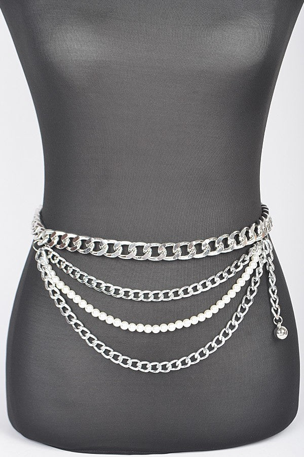 011124 3 Layered Chain and Pearl Belt S-XL