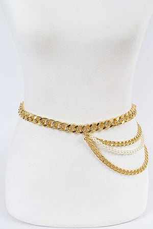 010923 Gold Plus Size Layered Chain and Pearl Belt