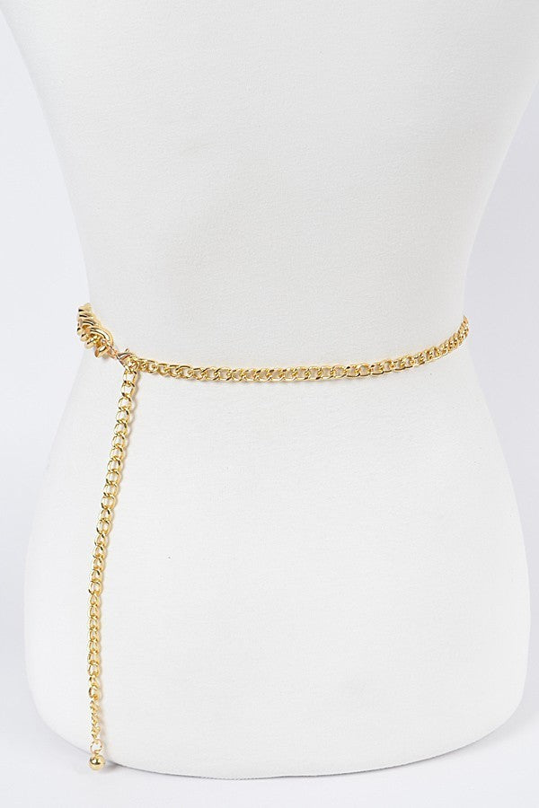 010923 Gold Black Leather Layered Chain Belt