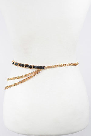 010923 Gold Black Leather Layered Chain Belt