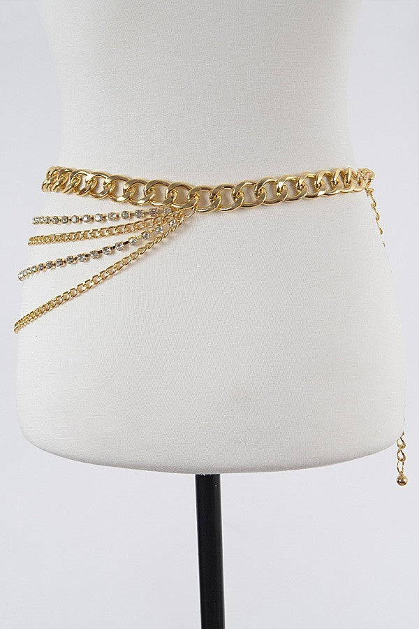 010923 Gold Layered Rhinestone&Chain Belt