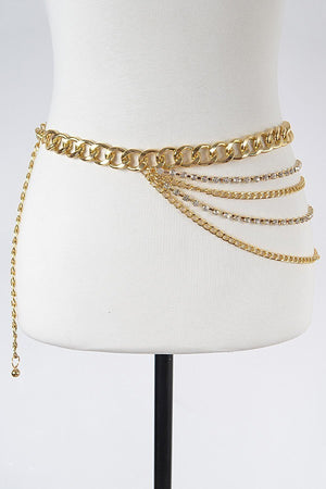 010923 Gold Layered Rhinestone&Chain Belt