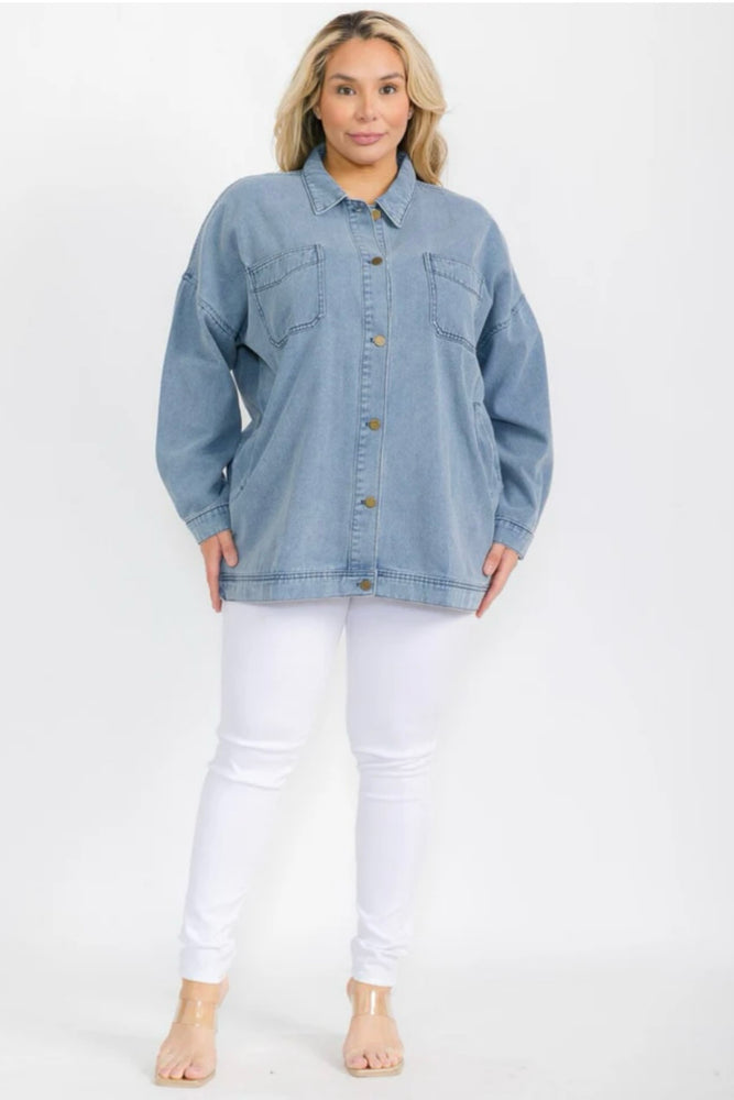 040925 Medium Denim Long Sleeve Jacket with Pockets