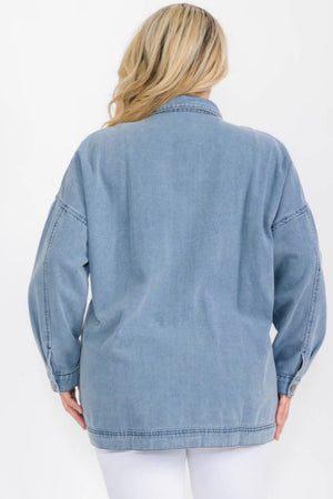 040925 Medium Denim Long Sleeve Jacket with Pockets