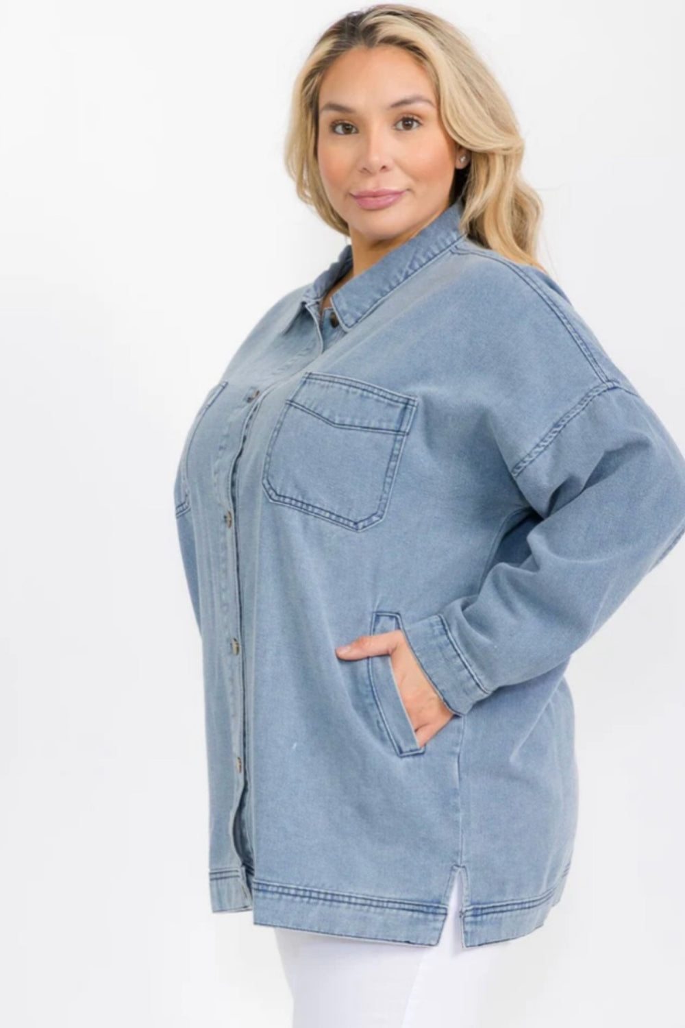 040925 Medium Denim Long Sleeve Jacket with Pockets