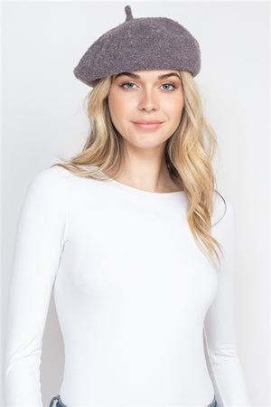 011223 Gray Fleece Acrylic Beret Hat