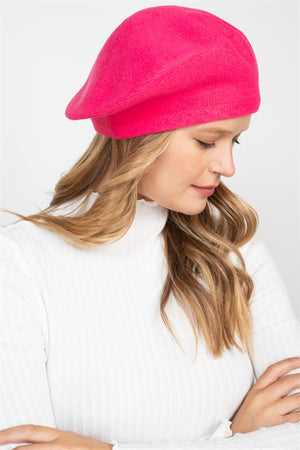 011223 Solid Hot Pink Stretchy Acrylic Beret