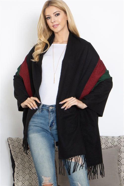 012524 Black Striped Knit Warner Scarf Wrap