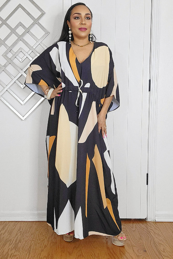 073125 Black Colorful One size fit all Caftan