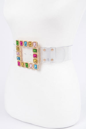 012424  Stone Buckle Faux Leather Belt