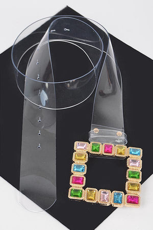 012424  Stone Buckle Faux Leather Belt