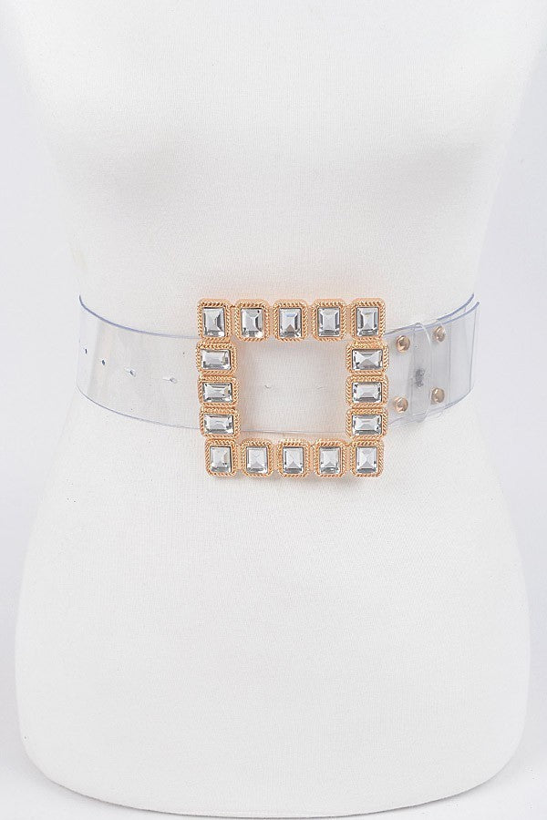 012424  Stone Buckle Faux Leather Belt