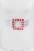 012424  Stone Buckle Faux Leather Belt