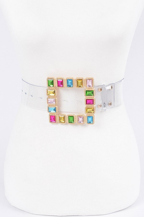 012424  Stone Buckle Faux Leather Belt