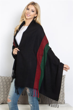 012524 Black Striped Knit Warner Scarf Wrap
