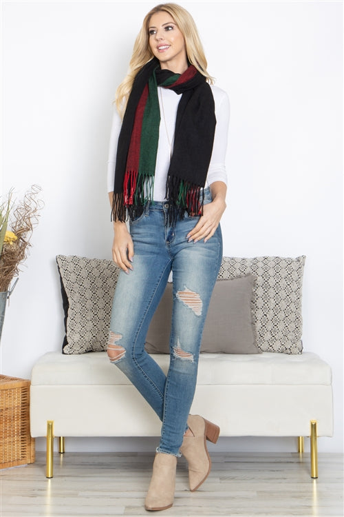 012524 Black Striped Knit Warner Scarf Wrap
