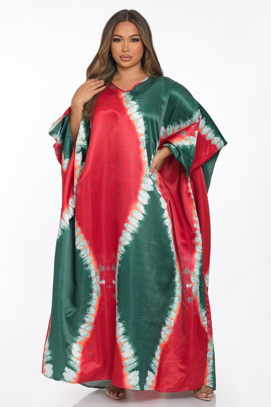 011223 Red Multi Colored ONE SIZE FIT All Dyed Caftan