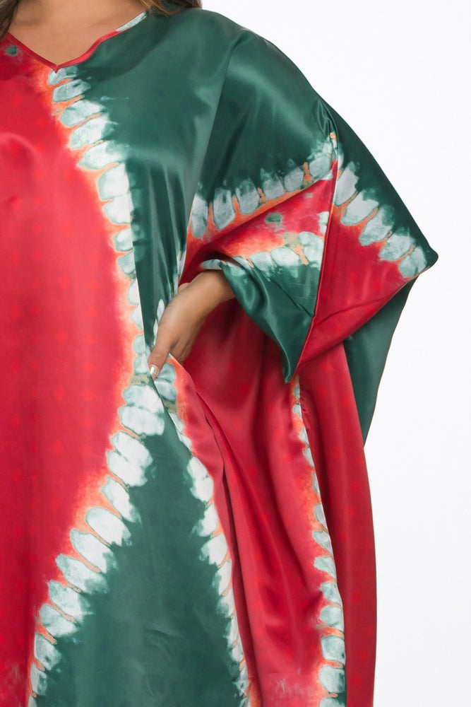 011223 Red Multi Colored ONE SIZE FIT All Dyed Caftan