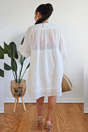 051425 Our Dreamy Front Pockets Floral Eyelet Tunic Mini Dress