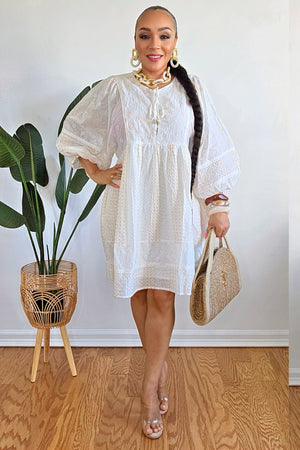 051425 Our Dreamy Front Pockets Floral Eyelet Tunic Mini Dress