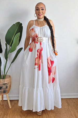 050125 Mothers Day White Hibiscus Flower Maxi Dress