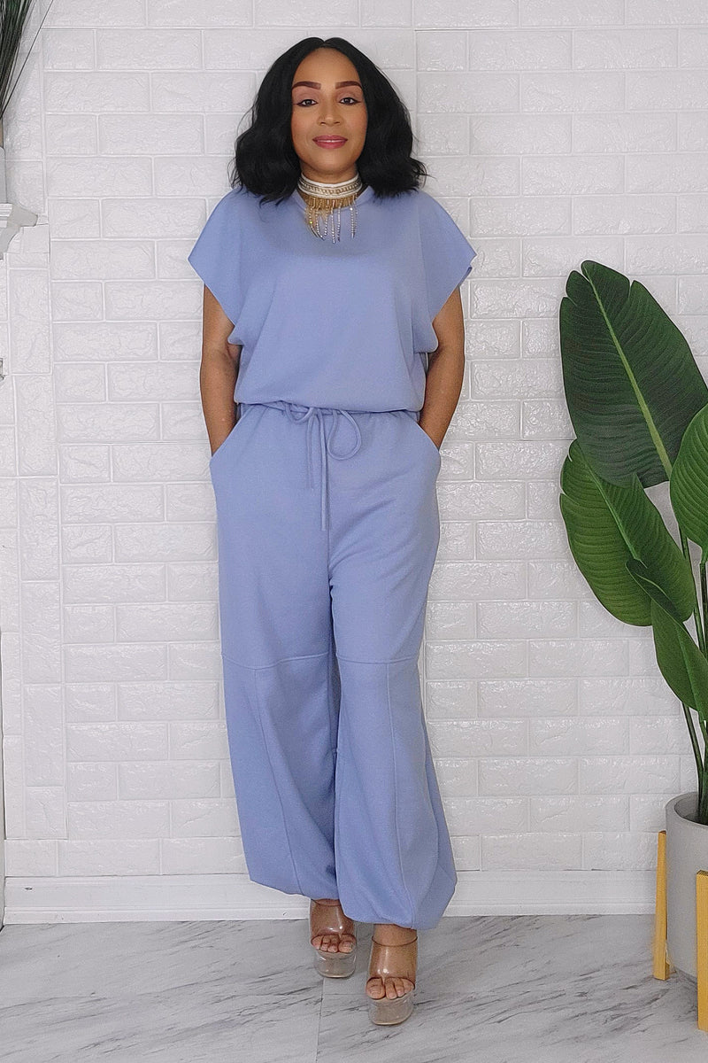 020824 The Light Blue Short sleeves jumpsuit with pockets