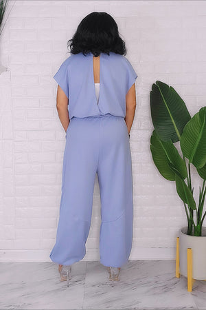 020824 The Light Blue Short sleeves jumpsuit with pockets