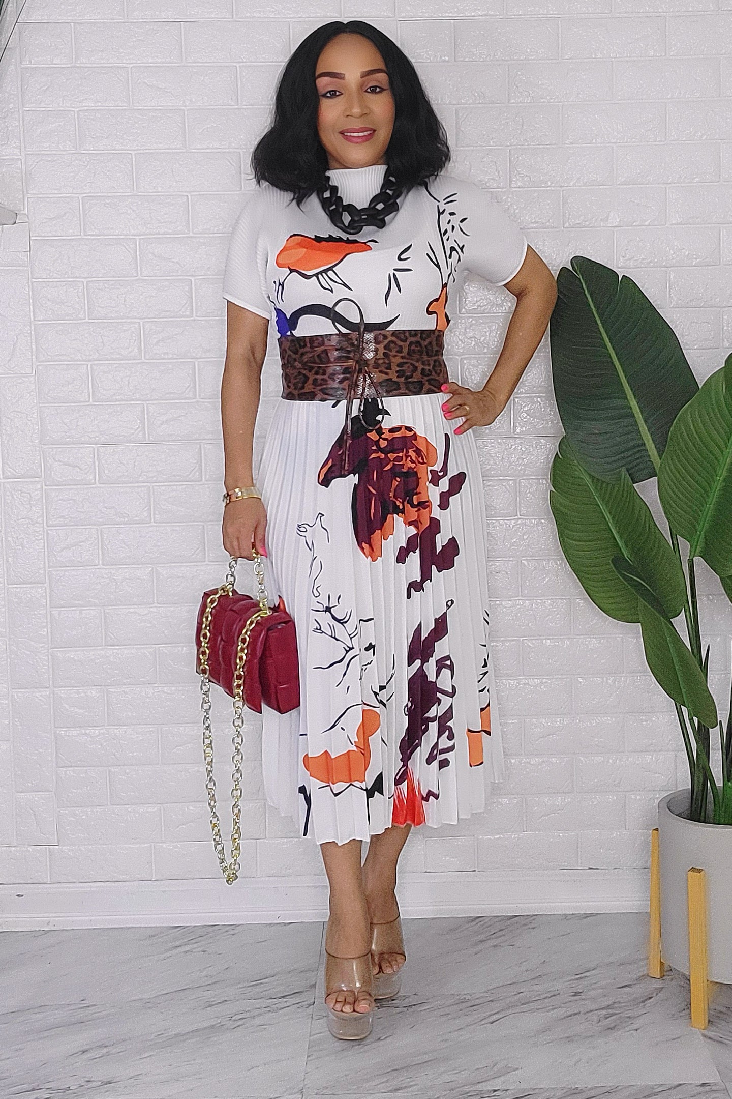 012524 The White Burgundy Print Skirt Set
