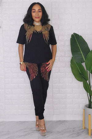 020824 The Black Pant and Top Set with Rhinestones