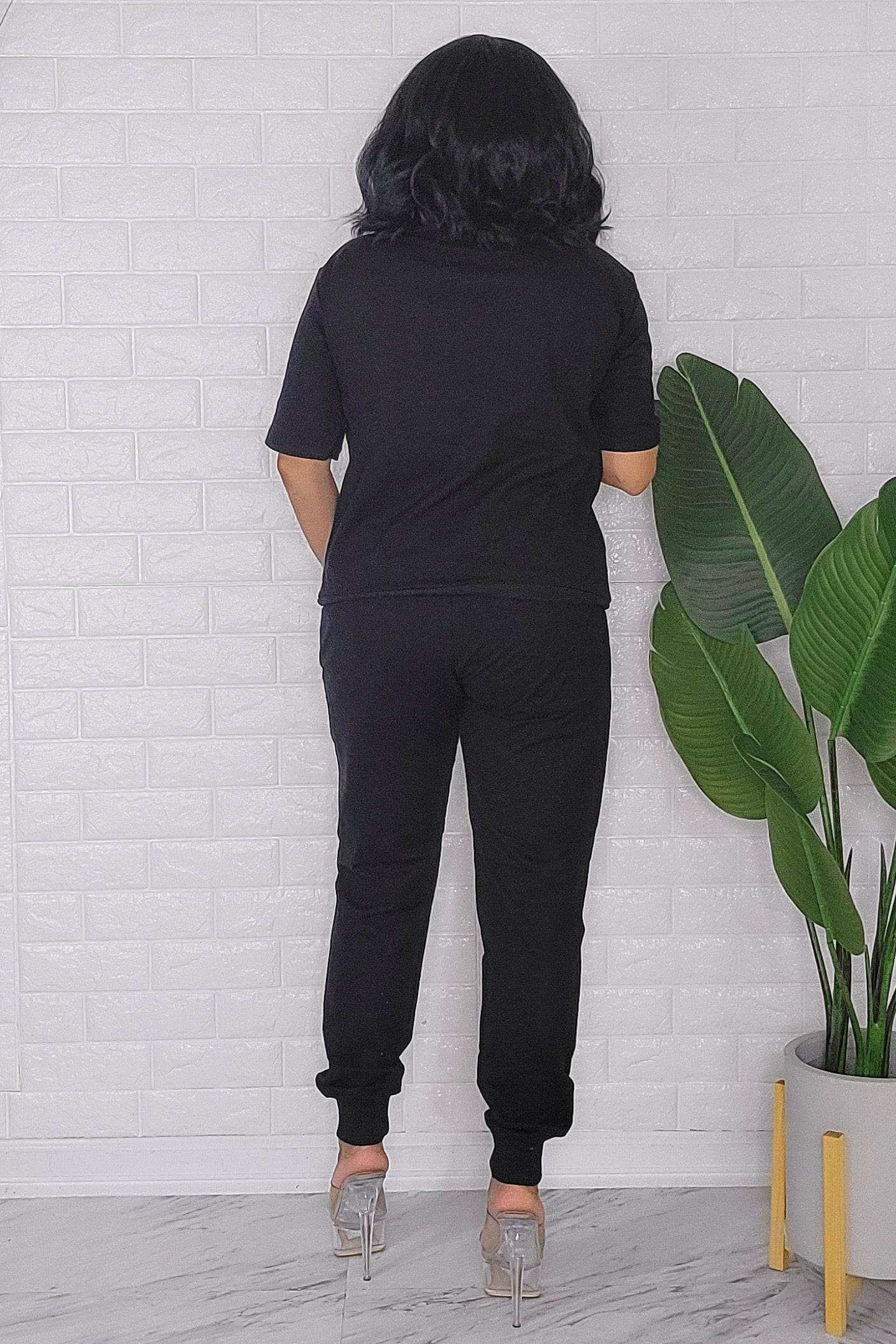 020824 The Black Pant and Top Set with Rhinestones