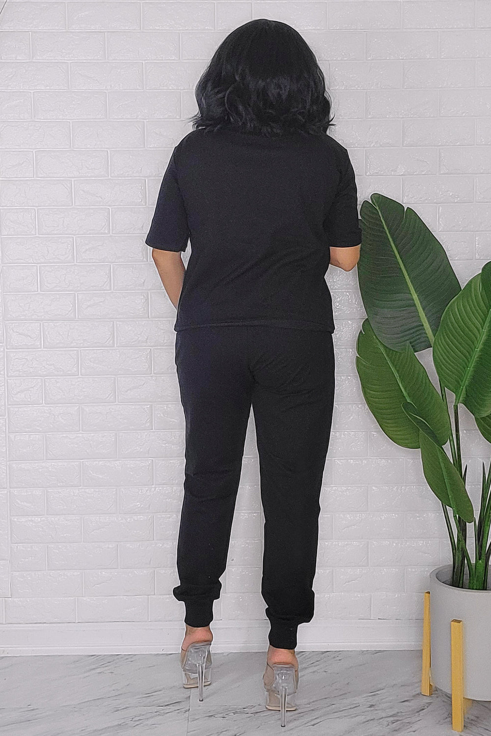 020824 The Black Pant and Top Set with Rhinestones