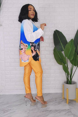 020824 The ladies button down Shirt with Orange leggings Set