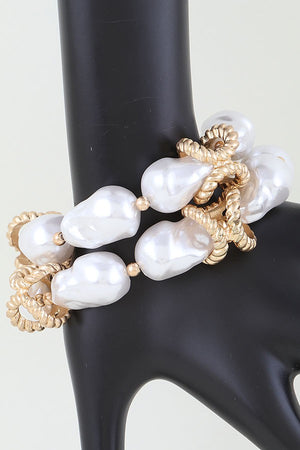 051325 Gold Cream Vintage Inspired Twisted Rope Stone Bracelet