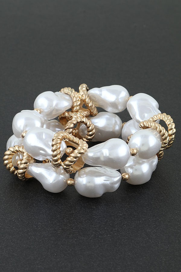 051325 Gold Cream Vintage Inspired Twisted Rope Stone Bracelet