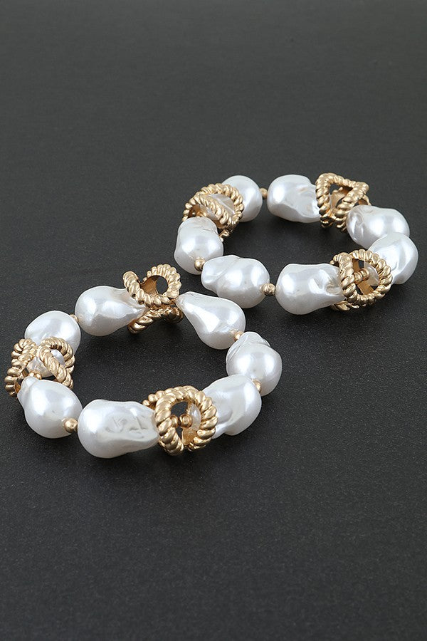 051325 Gold Cream Vintage Inspired Twisted Rope Stone Bracelet