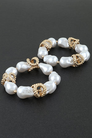 051325 Gold Cream Vintage Inspired Twisted Rope Stone Bracelet