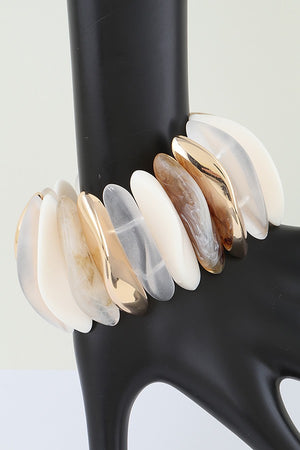 051325 Gold Ivory Multi Marble Stone Cuff Bracelet