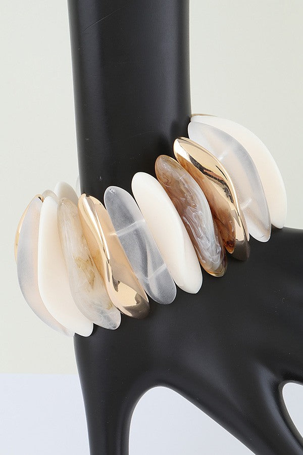 051325 Gold Ivory Multi Marble Stone Cuff Bracelet