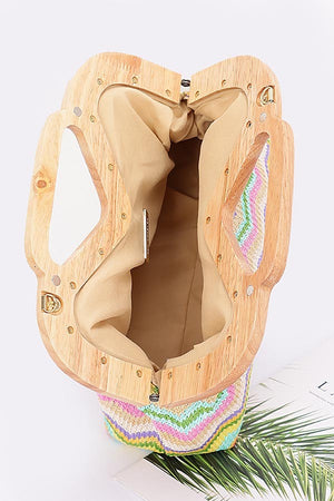 051325 Preorder Faux Straw Wood Frame Clutch