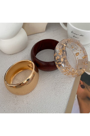 052725 Bold Wide Resin Gold-plated Bangle Set of 3