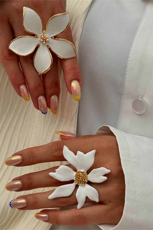052725 Metal White Flower Five-petal Bloom Open Ring