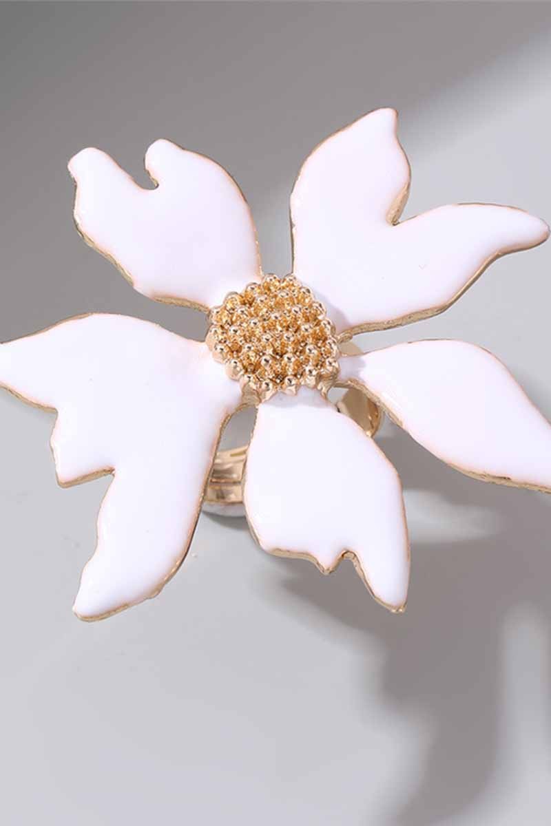 052725 Metal White Flower Five-petal Bloom Open Ring