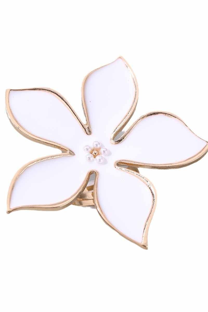052725 Metal White Flower Five-petal Bloom Open Ring