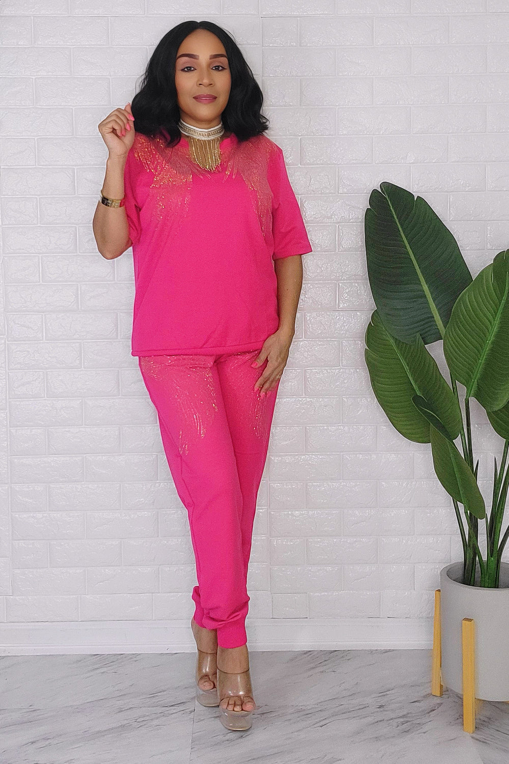 020824 The Pink Pant and Top Set with Rhinestones