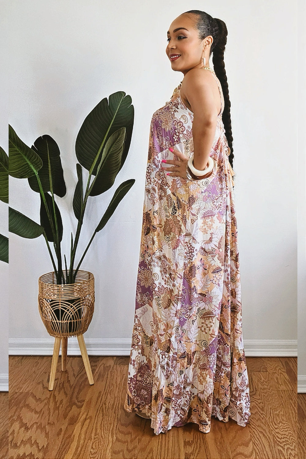 051625 Multi Sleeveless Open Back Floral Print Maxi Dress