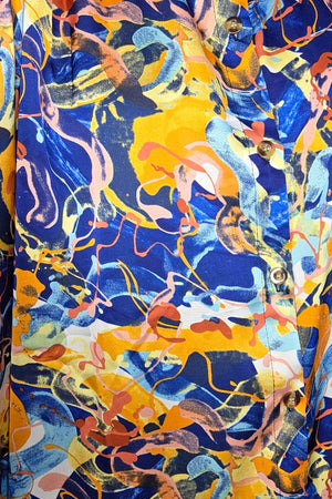 051625 3/4 Sleeve V-neck Button Up Multi Print Maxi Dress