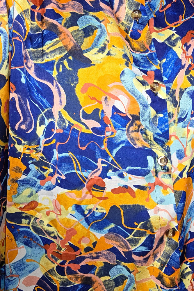 051625 3/4 Sleeve V-neck Button Up Multi Print Maxi Dress