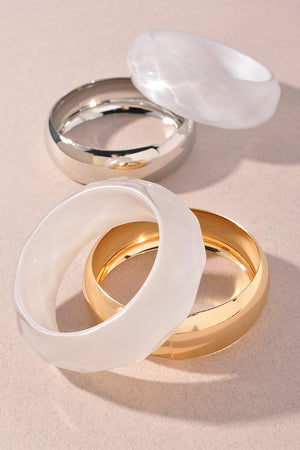 061025 Silver Acrylic Metal Bangle Bracelet Set