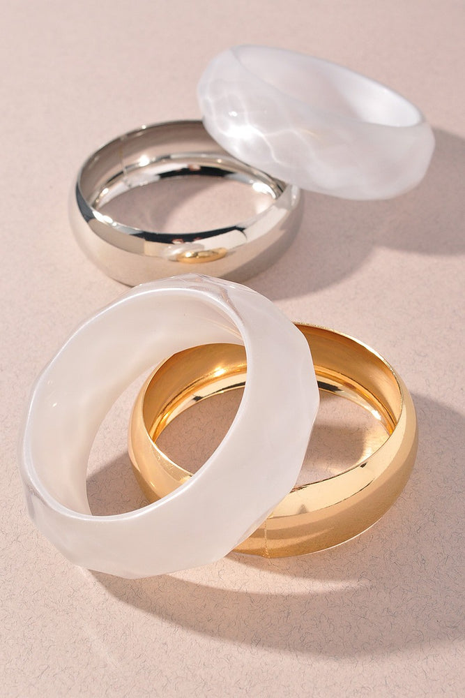 061025 Silver Acrylic Metal Bangle Bracelet Set