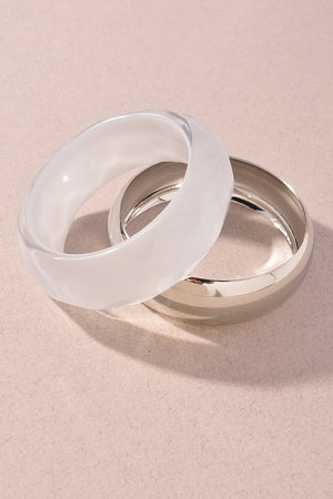 061025 Silver Acrylic Metal Bangle Bracelet Set